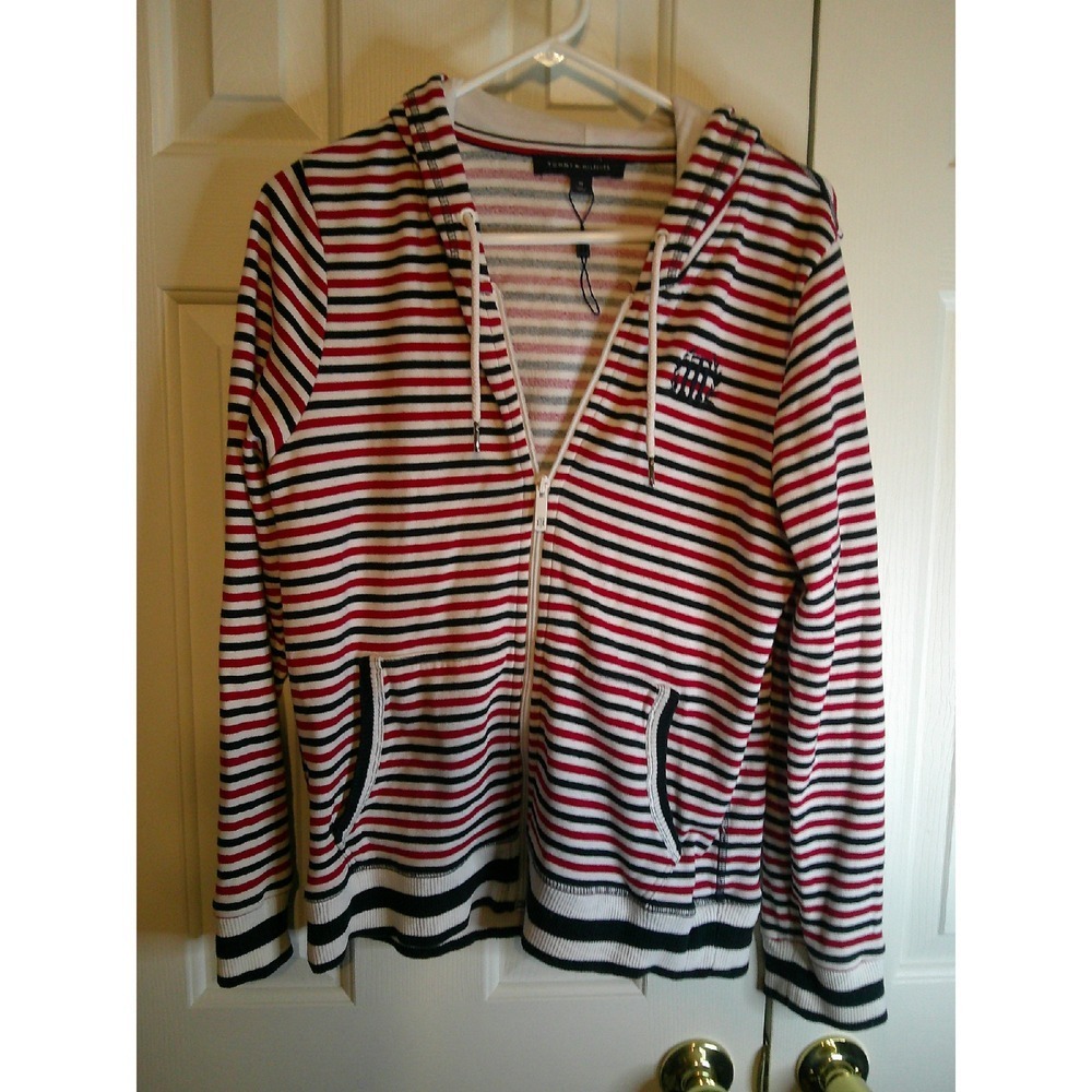 Tommy Hilfiger Striped Full Zip‎ Hoodie Sweatshirt with Pockets Size M NWOT